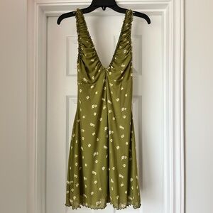 Forever 21 | Olive Green Floral Slip Dress Plunge Neckline Sleeveless